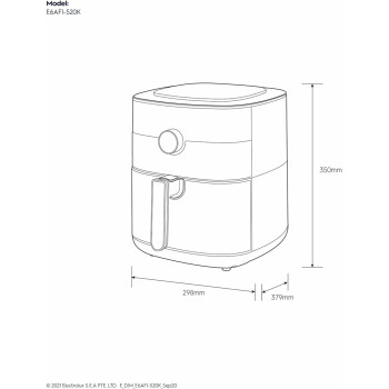 Electrolux 5L Air Fryer With Timer And Temperature Control For Frying Without Oil, Roasting, Grilling And Baking, Rapid Hot Air Technology, Dishwasher Safe Detachable Basket For Easy Cleaning, Black, E6AF1-520K, 1 Year Warranty