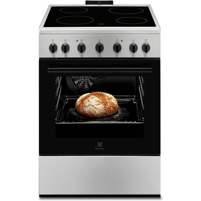 Electrolux 60 x 60 Cm Freestanding Ceramic Cooker With 54L Multifunction Oven, 4 Zones Full Electric Cooking Range With Double-Glazed Door, Fast Cooling Fan, Sleek Design, Black/Silver, LKR620002X, 1 Year Warranty