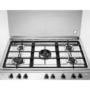 Electrolux 90 x 60 Cm Freestanding Cooker, Full Gas Cooking Range With 5 Burners And Oven With Fan, Cast Iron Pan Support, One Hand Automatic Ignition And Thermocouple Safety, Stainless Steel, Silver/Black, EKG913A2OX, 1 Year Warranty