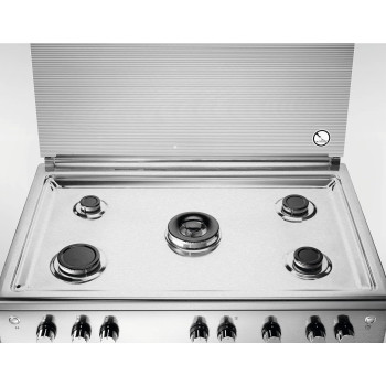 Electrolux 90 x 60 Cm Freestanding Cooker, Full Gas Cooking Range With 5 Burners And Oven With Fan, Cast Iron Pan Support, One Hand Automatic Ignition And Thermocouple Safety, Stainless Steel, Silver/Black, EKG913A2OX, 1 Year Warranty