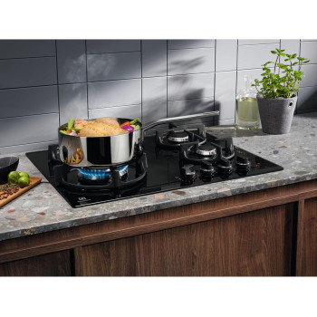 Electrolux Gas Hob 60 Cm, Gas On Glass, Cast Iron Pan Support, Illuminated Rotary Knob Controls, Black, KGG64375K, 1 Year Warranty