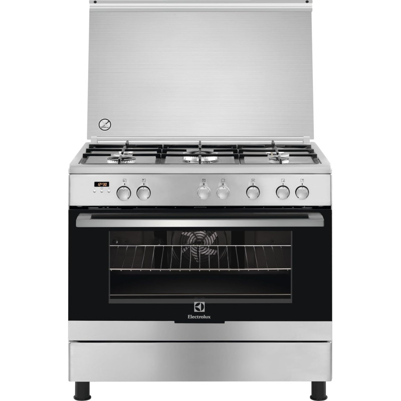 Electrolux 90 x 60 Cm Freestanding Cooker, Gas Cooking Range With 5 Burners And Electric Oven With XXL Fan, Catalytic Coating For Easy Cleaning, One Hand Automatic Ignition, Thermocouple Safety, Silver/Black, EKK925A0OX, 1 Year Warranty