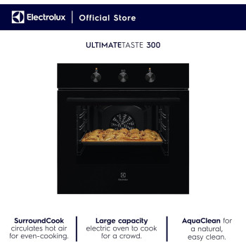 Electrolux 60 Cm Premium Built-In Oven With Fan, 58L XL Oven Capacity With Aqua Cleaning, Child Lock, Functions Includes Baking Grilling Defrost And Toasting, Cooling Fan, Ultimate Taste 600, Black, KOH2H00BK, 1 Year Warranty