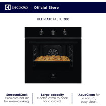Electrolux 60 Cm Premium Built-In Oven With Fan, 58L XL Oven Capacity With Aqua Cleaning, Child Lock, Functions Includes Baking Grilling Defrost And Toasting, Cooling Fan, Ultimate Taste 600, Black, KOH2H00BK, 1 Year Warranty