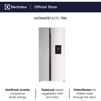 Electrolux 541L Gross Side By Side 2 Door Premium Refrigerator With Water Dispenser, Dark Grey, ESE5441A-AME with 10 Year Warranty on NutriFresh Inverter Compressor