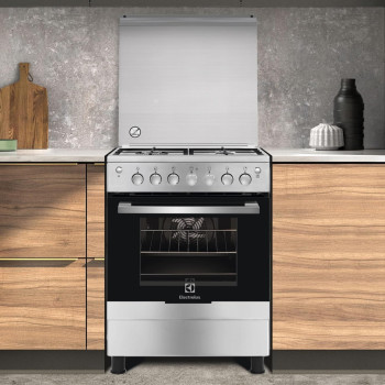 Electrolux 60 x 60 Cm Freestanding Cooker, Full Gas Cooking Range With 4 Burners, Cast Iron Pan Support, XXL Oven With Fan, Automatic Ignition And Thermocouple Safety, Stainless Steel Finish, Silver/Black, EKG613A1OX, 1 Year Warranty