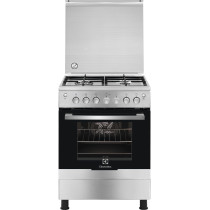 Electrolux 60 x 60 Cm Freestanding Cooker, Full Gas Cooking Range With 4 Burners, Cast Iron Pan Support, XXL Oven With Fan, Automatic Ignition And Thermocouple Safety, Stainless Steel Finish, Silver/Black, EKG613A1OX, 1 Year Warranty