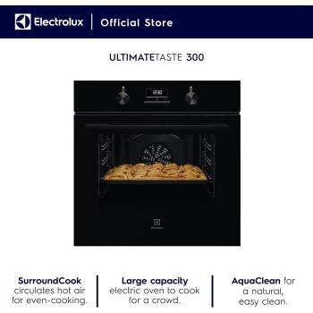 Electrolux 60 Cm Premium Built-In Oven With Digital Display, 65L XL Oven Capacity With Fan, Aqua Cleaning, Child Lock, Functions Includes Baking/Grilling/Defrost/Cooling Fan, Ultimate Taste 300, Black, KOH3H00BK, 1 Year Warranty