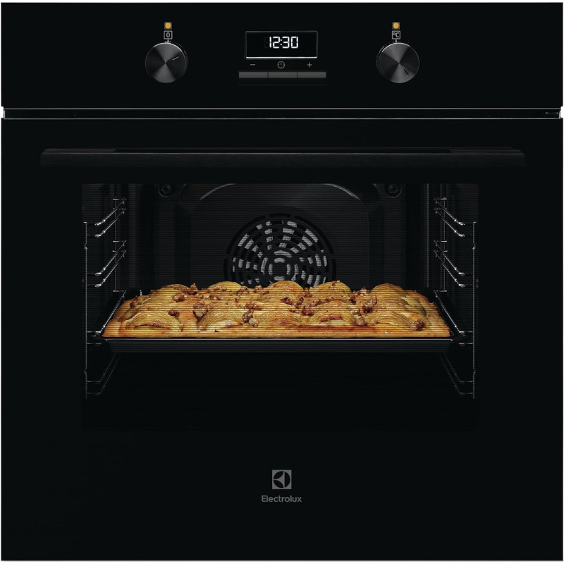 Electrolux 60 Cm Premium Built-In Oven With Digital Display, 65L XL Oven Capacity With Fan, Aqua Cleaning, Child Lock, Functions Includes Baking/Grilling/Defrost/Cooling Fan, Ultimate Taste 300, Black, KOH3H00BK, 1 Year Warranty