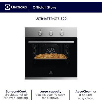 Electrolux 60 Cm Premium Built-In Oven With Fan, 58L XL Oven Capacity With Aqua Cleaning, Child Lock, Functions Includes Baking Grilling And Toasting, Turbo Grill, Cooling Fan, Ultimate Taste 600, Black/Silver, KOH2H00BX, 1 Year Warranty