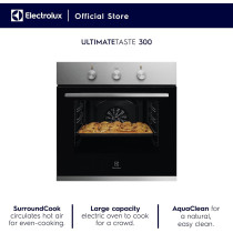 Electrolux 60 Cm Premium Built-In Oven With Fan, 58L XL Oven Capacity With Aqua Cleaning, Child Lock, Functions Includes Baking Grilling And Toasting, Turbo Grill, Cooling Fan, Ultimate Taste 600, Black/Silver, KOH2H00BX, 1 Year Warranty
