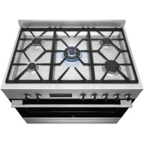Electrolux Premium 90 x 60 Freestanding Cooker With Bottom Electric Oven, Cooking Range With 5 Burners And 125L XXL Oven Capacity, Dual Convection Fan, One Hand Ignition, Thermocouple Safety, Silver, EFE915SD, 1 Year Warranty