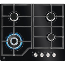Electrolux Gas Hob 60 Cm, Gas On Glass, Cast Iron Pan Support, Rotary Knob Controls, Black, KGG6436K, 1 Year Warranty