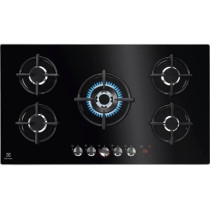 Electrolux Built In 90 Cm 5 Burner Gas Hob With Auto Ignition, Full Safety, 9 Flame Levels, Premium Glass Top Finish, Electronic Knob Control With LED Indicator, Black, KGG95375K, 1 Year Warranty