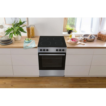 Gorenje 60 Cm Electric Cooking Range With Glass Ceramic Hob, 65 Litres Oven Capacity, Silver, GEC6A11SG, 1 Year Warranty