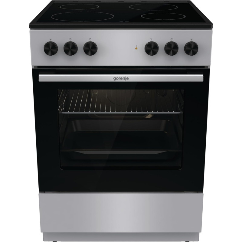 Gorenje 60 Cm Electric Cooking Range With Glass Ceramic Hob, 65 Litres Oven Capacity, Silver, GEC6A11SG, 1 Year Warranty