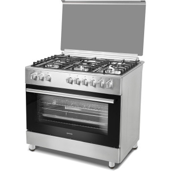 Gorenje 90 Cm Freestanding Gas Cooker With Dual Fan, 105 Liters Multifunction Oven, Cast Iron Pan Support, One Hand Ignition, Stainless Steel, Silver/Black, GI9221S, 1 Year Warranty