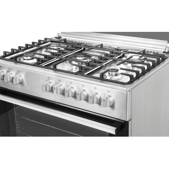 Gorenje 90 Cm Freestanding Gas Cooker With Dual Fan, 105 Liters Multifunction Oven, Cast Iron Pan Support, One Hand Ignition, Stainless Steel, Silver/Black, GI9221S, 1 Year Warranty