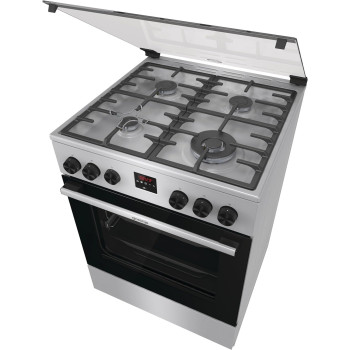 Gorenje 60 Cm Freestanding Gas Cooker, 64 Litres Multifunction Oven, Cast Iron Pan Support, One Hand Ignition, Stainless Steel, Silver/ Black, GGI6C21XA, 1 Year Warranty