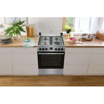 Gorenje 60 Cm Freestanding Gas Cooker, 64 Litres Multifunction Oven, Cast Iron Pan Support, One Hand Ignition, Stainless Steel, Silver/ Black, GGI6C21XA, 1 Year Warranty