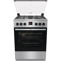 Gorenje 60 Cm Freestanding Gas Cooker, 64 Litres Multifunction Oven, Cast Iron Pan Support, One Hand Ignition, Stainless Steel, Silver/ Black, GGI6C21XA, 1 Year Warranty