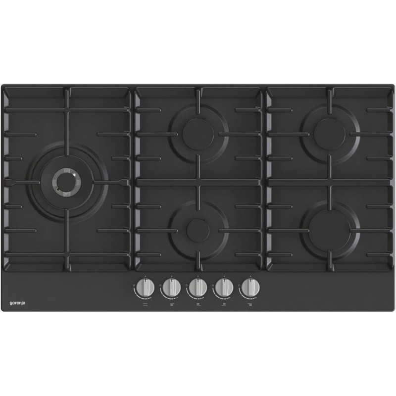 Gorenje 60 Cm Built In Gas Hob, 5 Gas Burners, Cast Iron Pan Support, One Hand Ignition, Black, GW951MB, 1 Year Warranty
