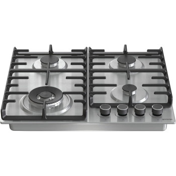 Gorenje 60 Cm Stainless Steel Gas Hob, One Hand Ignition, Cost Iron Pan Support, Silver, GW642ABX, 1 Year Warranty
