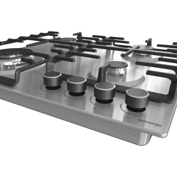 Gorenje 60 Cm Stainless Steel Gas Hob, One Hand Ignition, Cost Iron Pan Support, Silver, GW642ABX, 1 Year Warranty