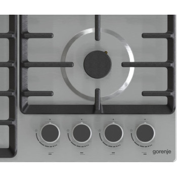 Gorenje 60 Cm Stainless Steel Gas Hob, One Hand Ignition, Cost Iron Pan Support, Silver, GW642ABX, 1 Year Warranty
