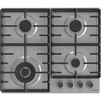 Gorenje 60 Cm Stainless Steel Gas Hob, One Hand Ignition, Cost Iron Pan Support, Silver, GW642ABX, 1 Year Warranty