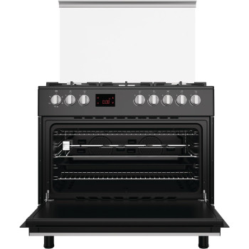 Gorenje 90 Cm Freestanding Gas Cooker, 105 Litres Multifunction Oven With Fan, Cast Iron Pan Support, One Hand Ignition, Catalytic Self Cleaning Oven Sides, Matt Black, GGI9C20B, 1 Year Warranty