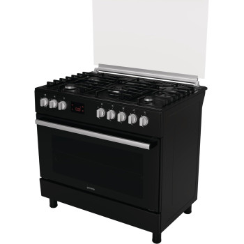 Gorenje 90 Cm Freestanding Gas Cooker, 105 Litres Multifunction Oven With Fan, Cast Iron Pan Support, One Hand Ignition, Catalytic Self Cleaning Oven Sides, Matt Black, GGI9C20B, 1 Year Warranty