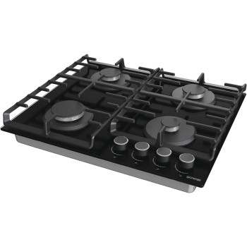 Gorenje 60 Cm Stainless Steel Gas On Glass Hob, One Hand Ignition, Cost Iron Pan Support, Black, GT642AB, 1 Year Warranty