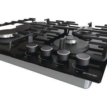 Gorenje 60 Cm Stainless Steel Gas On Glass Hob, One Hand Ignition, Cost Iron Pan Support, Black, GT642AB, 1 Year Warranty