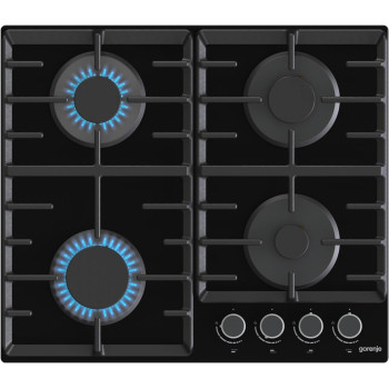 Gorenje 60 Cm Stainless Steel Gas On Glass Hob, One Hand Ignition, Cost Iron Pan Support, Black, GT642AB, 1 Year Warranty