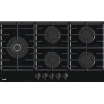 Gorenje 90 Cm Built In Gas In Glass Hob, 5 Gas Burners, Cast Iron Pan Support, One Hand Ignition, Black, GCW951B, 1 Year Warranty