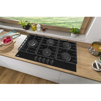 Gorenje 90 Cm Built In Gas In Glass Hob, 5 Gas Burners, Cast Iron Pan Support, One Hand Ignition, Black, GCW951B, 1 Year Warranty