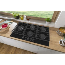 Gorenje 90 Cm Built In Gas In Glass Hob, 5 Gas Burners, Cast Iron Pan Support, One Hand Ignition, Black, GCW951B, 1 Year Warranty