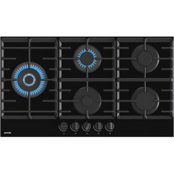 Gorenje 90 Cm Built In Gas In Glass Hob, 5 Gas Burners, Cast Iron Pan Support, One Hand Ignition, Black, GCW951B, 1 Year Warranty