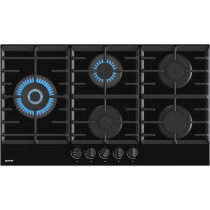 Gorenje 90 Cm Built In Gas In Glass Hob, 5 Gas Burners, Cast Iron Pan Support, One Hand Ignition, Black, GCW951B, 1 Year Warranty