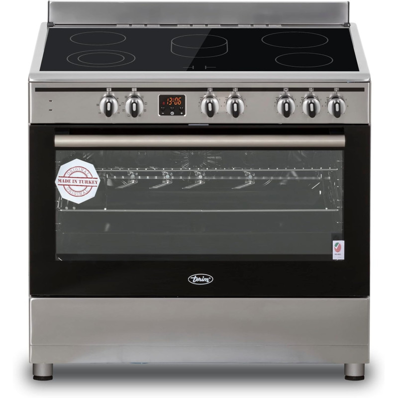 Terim 90 x 60 Ceramic Cooking Range, 9 Oven Function With Turbo Fan, Silver, TERVC96ST, 1 Year Warranty