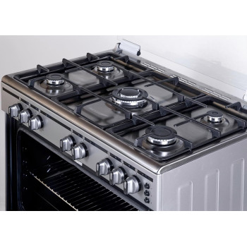 Terim 90 Cm Gas Cooking Range, 5 Gas Burners With Cast Iron Pan Support, Stainless Steel, Silver, TERFL71200S, 1 Year Warranty