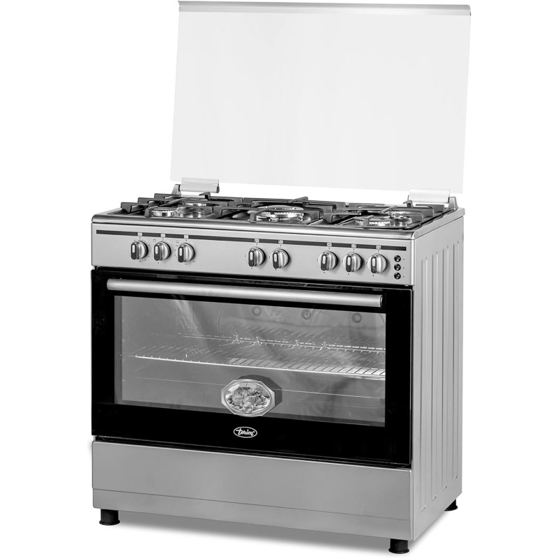 Terim 90 Cm Gas Cooking Range, 5 Gas Burners With Cast Iron Pan Support, Stainless Steel, Silver, TERFL71200S, 1 Year Warranty
