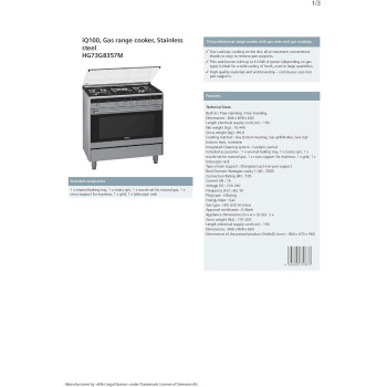 Siemens iQ100 Range Cooker, 112 Liters, Hg73G8357M, Silver, 1 Year Warranty