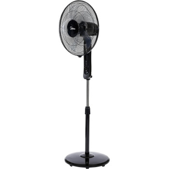 Midea Pedestal Stand Fan With Remote Control, 16 Inch, 3D Oscillation Directions, 3 Speed Levels And Adjustable Height, 5 Leaf Blade With 7.5 Hours Timer, Best For Home And Office, Black, FS4015FR, 1 Year Warranty