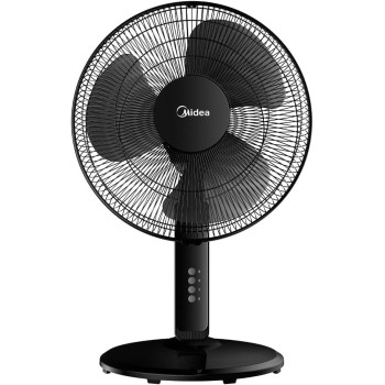 Midea Pedestal Stand Fan With SQD Motor, 16 Inch, 3D Oscillation Directions, 3 Speed Levels And Adjustable Height, 3 Leaf Blade With 7.5 Hours Timer, Best For Home And Office, Black, FS4019K, 1 Year Warranty