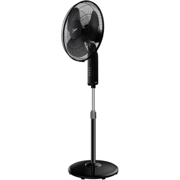 Midea Pedestal Stand Fan With SQD Motor, 16 Inch, 3D Oscillation Directions, 3 Speed Levels And Adjustable Height, 3 Leaf Blade With 7.5 Hours Timer, Best For Home And Office, Black, FS4019K, 1 Year Warranty