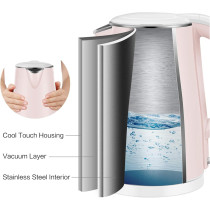 Midea 1.7L Stainless Steel 2200W Cordless Electric Kettle, 360 Degree Swivel Base, Double Wall Cool Touch Body, Power Cord Storage, Auto Cut Off Function, One Touch Lid Opening, Light Orange, MKHJ1705R, 1 Year Warranty