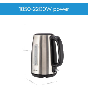 Midea Electric Kettle, 1850-2200W Power, 1.7L Capacity With Water Level Indicator, Removable Filter And Auto Shut Off, Stainless Steel Body With 360 Degree Swivel Base Perfect For Beverages, MK17S30D2, 1 Year Warranty