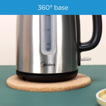 Midea Electric Kettle, 1850-2200W Power, 1.7L Capacity With Water Level Indicator, Removable Filter And Auto Shut Off, Stainless Steel Body With 360 Degree Swivel Base Perfect For Beverages, MK17S30D2, 1 Year Warranty